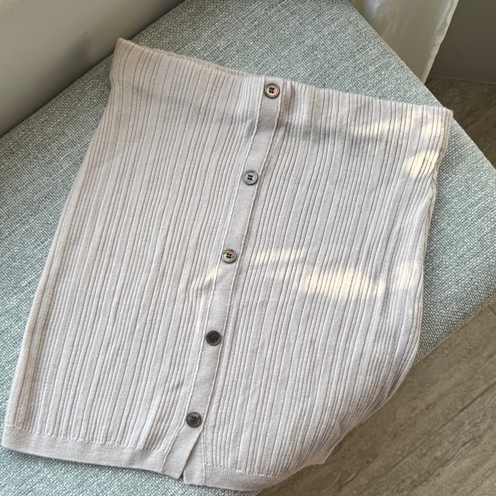 ATM Anthony Thomas Melillo Cream Ribbed Mini Pencil Skirt